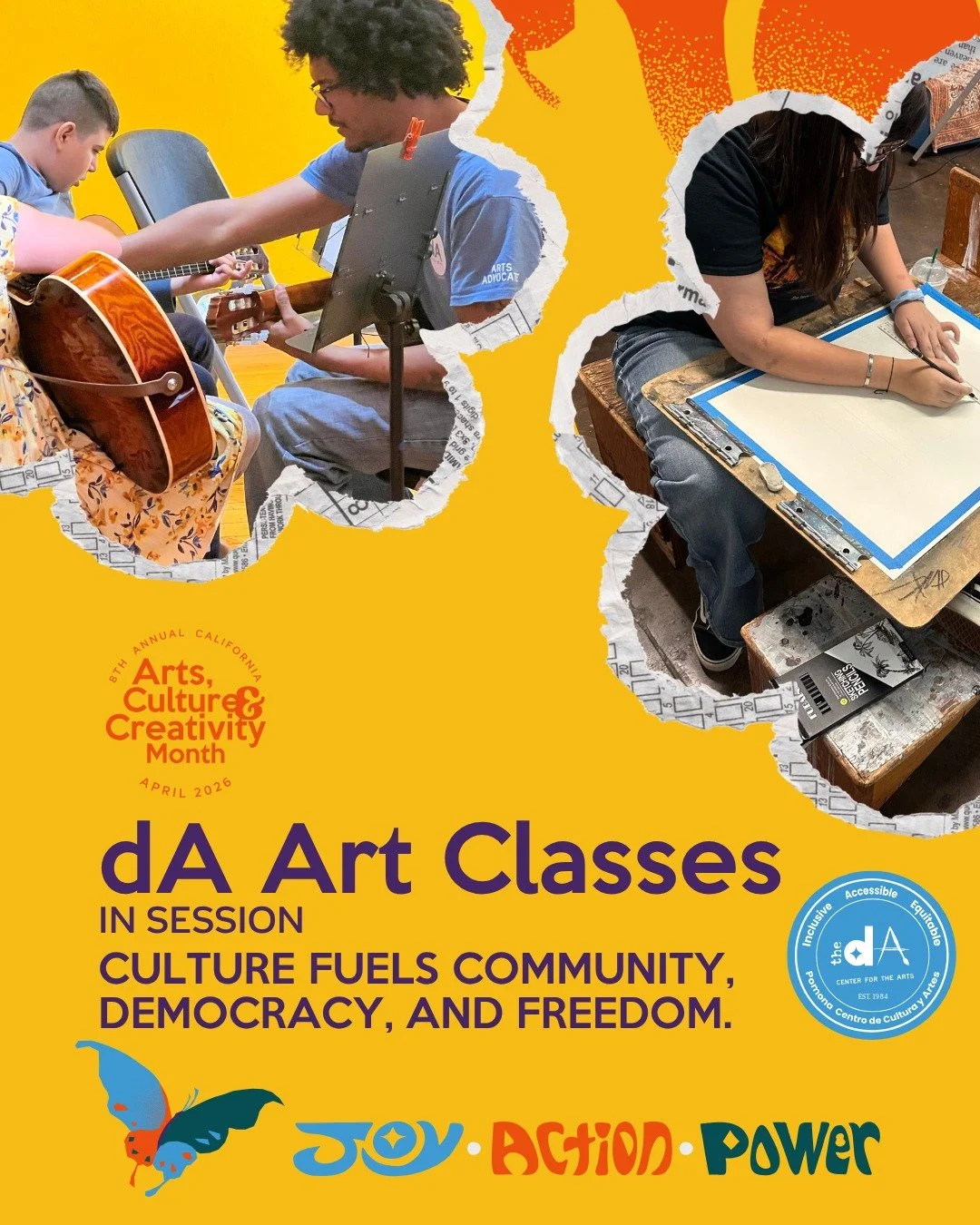 8/30 posts - Celebrating Arts, Culture, and Creativity here at the dA! 

The dA Center for the Arts features classes from performing arts to visual arts! We hope to inspire our community this April onward to rise with JOY, and transform with ACTION a