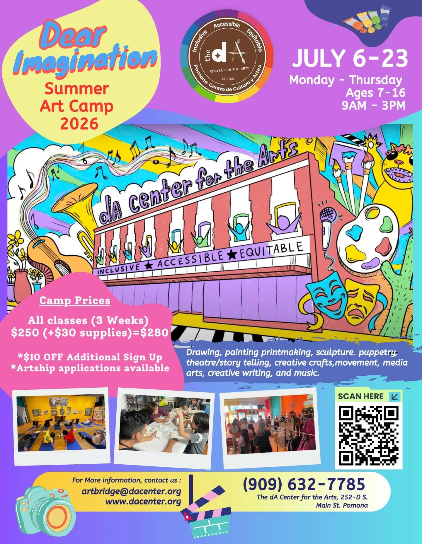 Are you looking for creative summer fun for your child(ren)?
Register for our Summer Dear Imagination &lsquo;26 Art Camp at The dA Center for the Arts!
Dates: July 6th - 23rd, Mondays to Thursdays 
time: 9AM - 3PM
Ages: 7 - 16
Where:  The dA Center f
