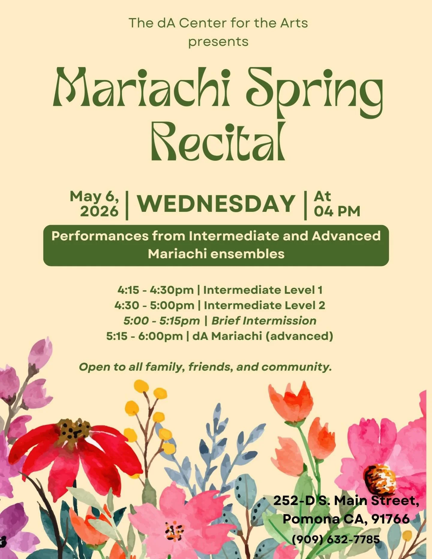 All are welcome to join us for today&rsquo;s dA Mini Mariachis spring recital! Take a break and prioritize the sound of joy !  Todos son bienvenidos a acompa&ntilde;arnos en el recital de primavera de los dA Mini Mariachis de hoy! &iexcl;T&oacute;men