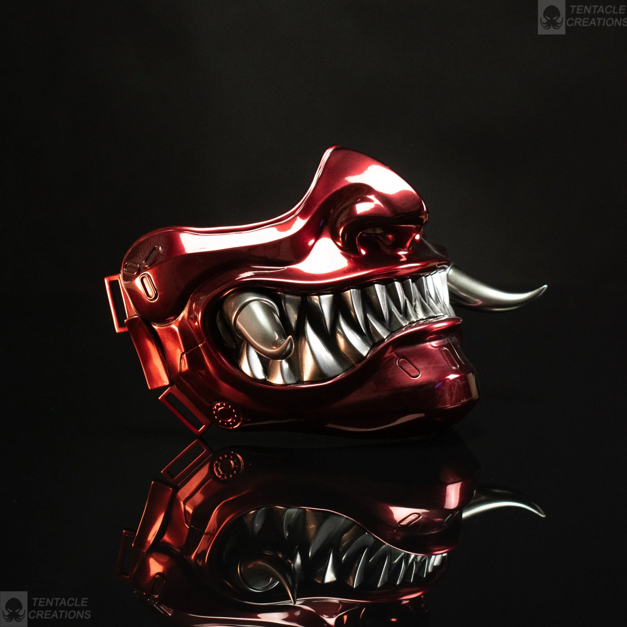 Samurai Mask 2.0v - Candy Blood Red and Chrome - Cyberpunk inspired