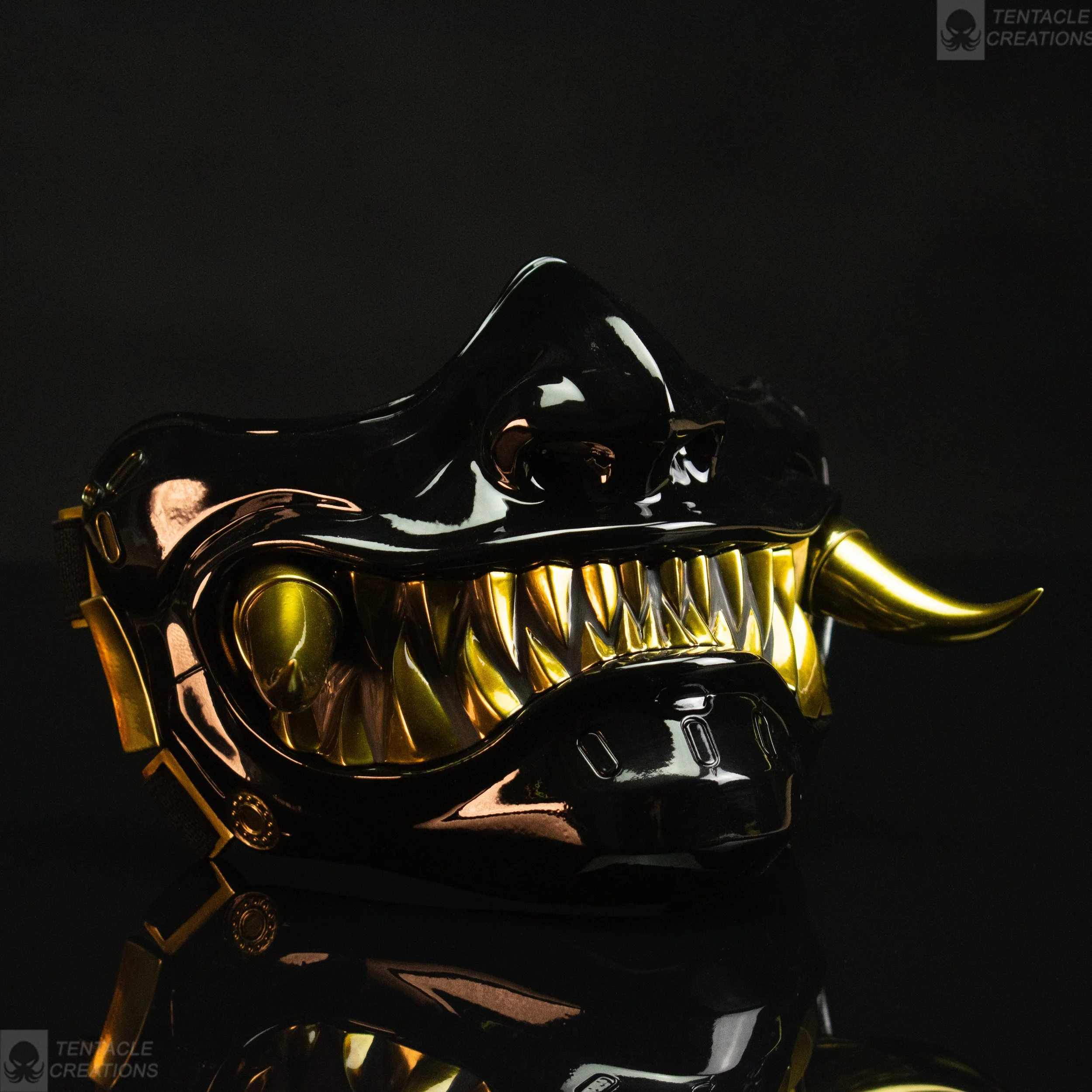 Samurai Mask 2.0v - Gloss black and gold - Shi 死 - Cyberpunk inspired