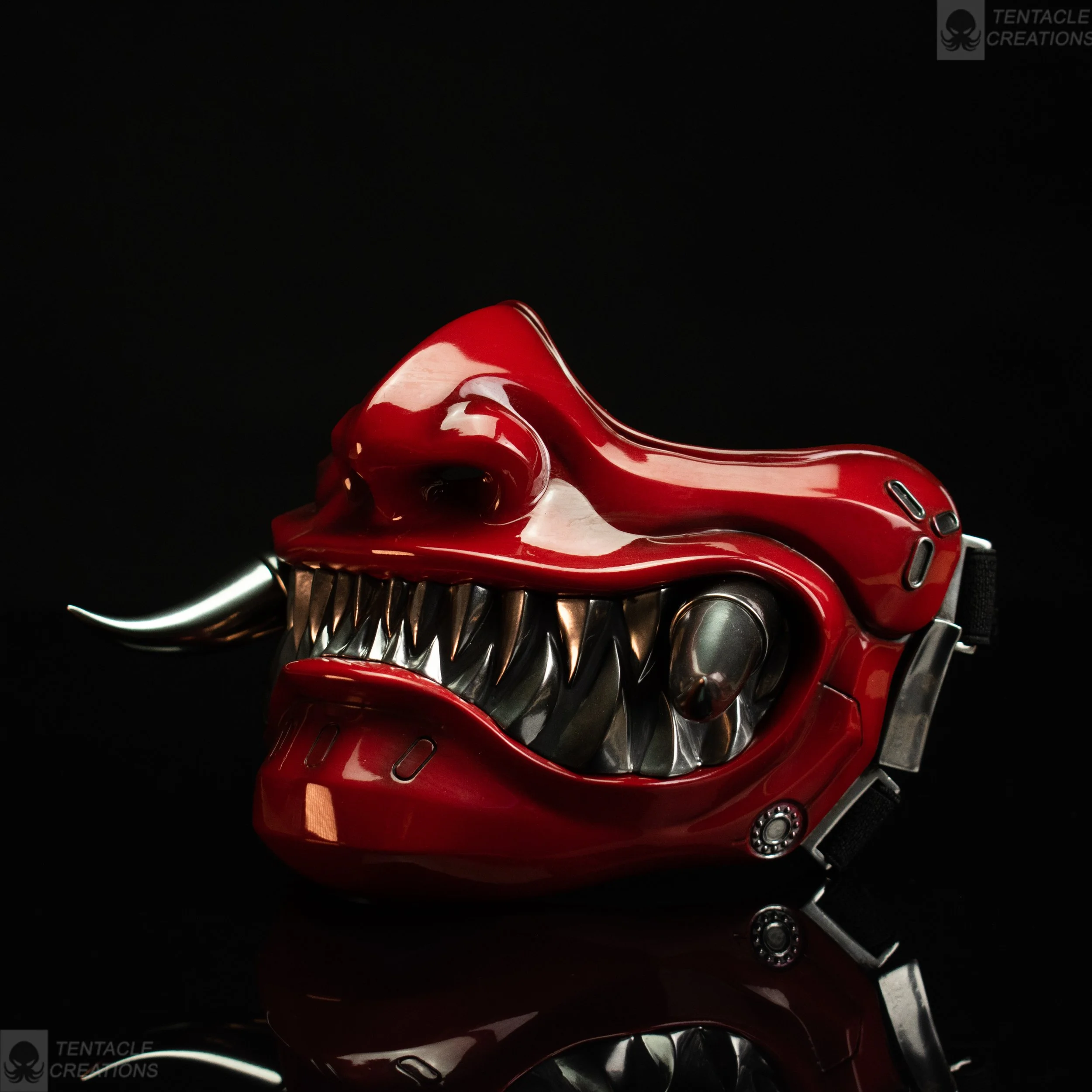 Samurai Mask 2.0v -  Red and Chrome - Cyberpunk inspired