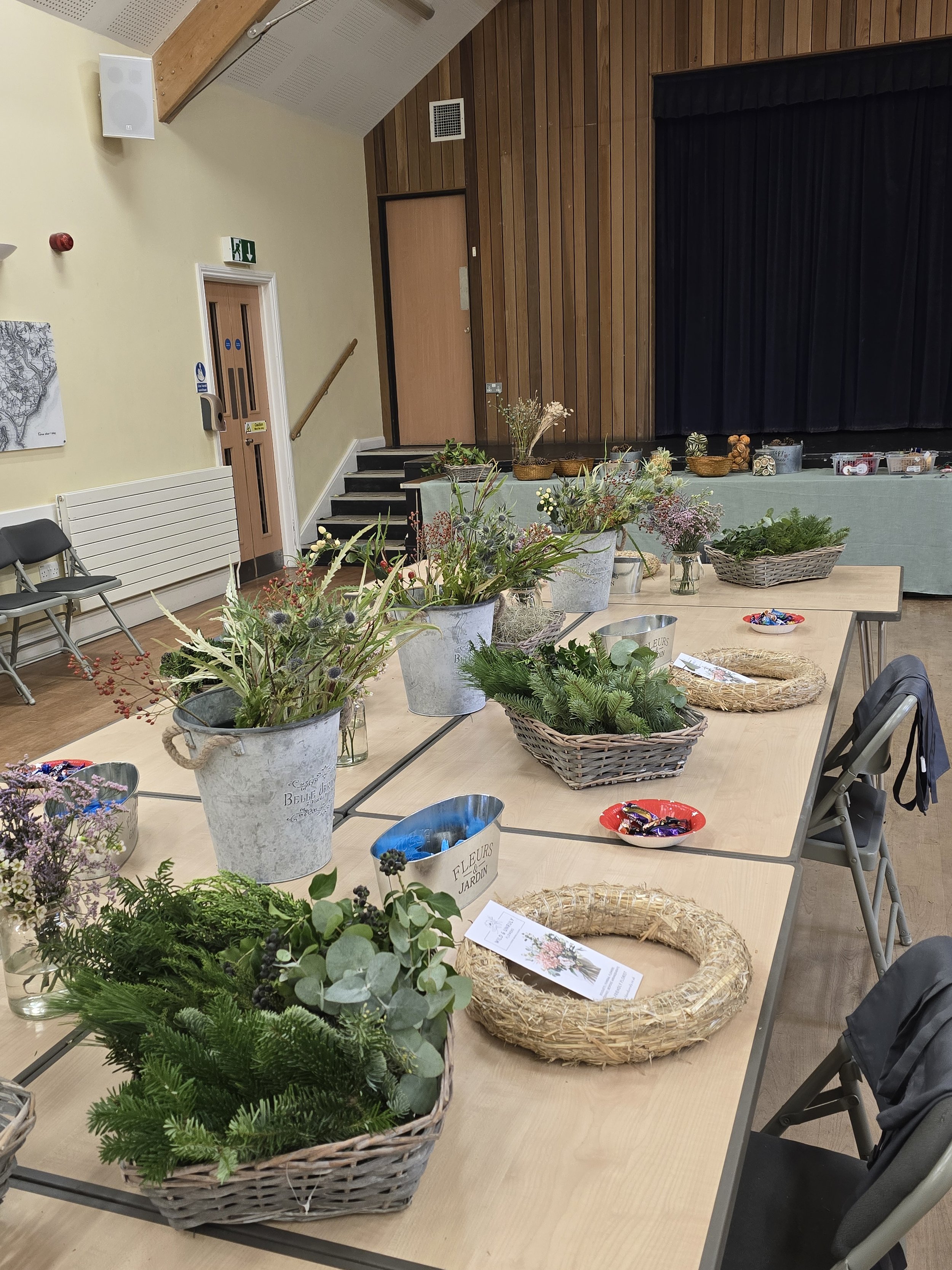 Christmas Wreath Workshop set up at Trimley St Martin Memorial Hall (Copy) (Copy)