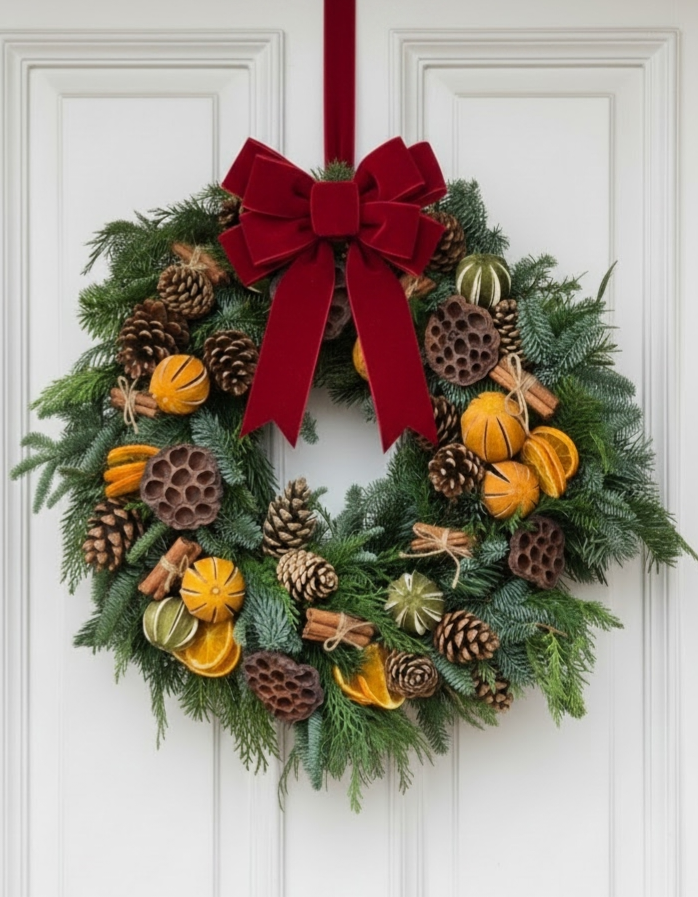 Traditional Christmas Wreath with Bright Red Ribbon (Copy) (Copy)