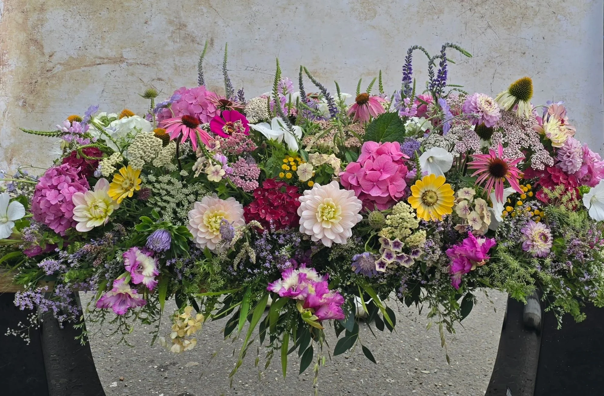 cottage garden wildflower coffin spray