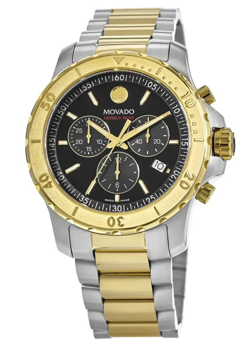 Movado Series 800 Chronograph Black Dial Two Tone Man's Watch - Model # 2600138 - Movado's finest in Refined Elegance!
