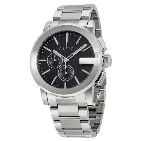 Gucci G Chrono Chronograph Black Dial Silver Steel Strap Watch For Men - Model # YA101203- Modern Design and Swiss Perfection