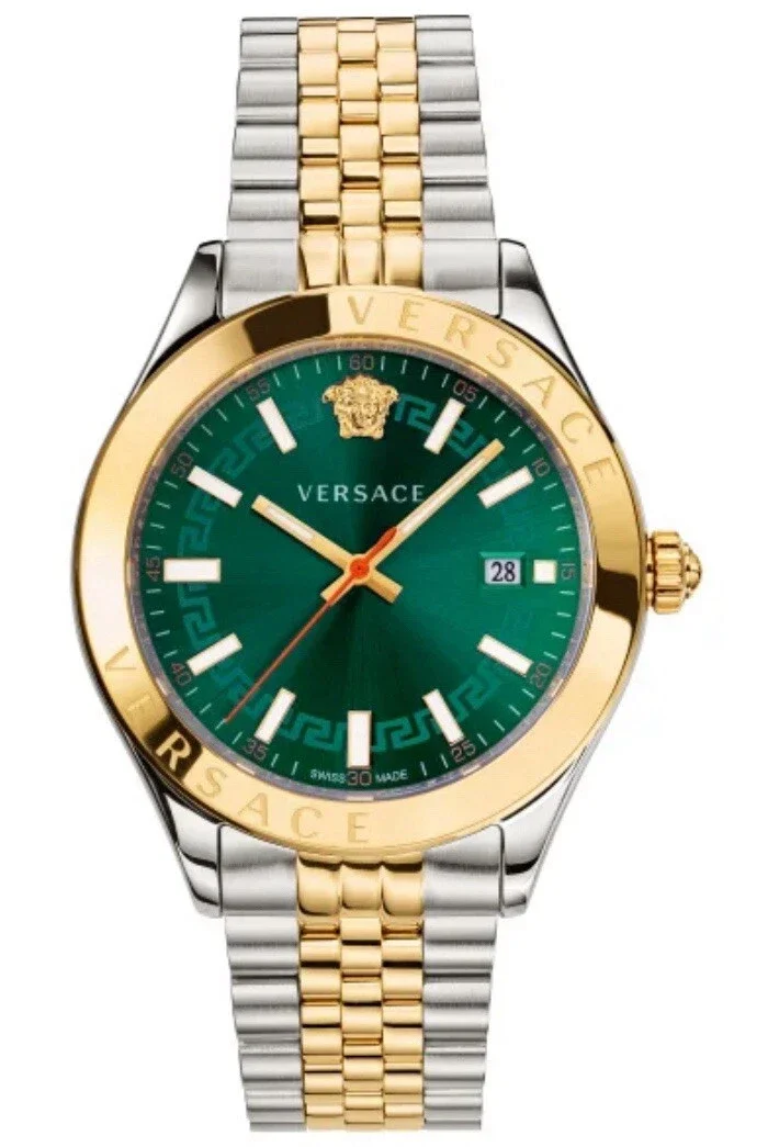 VERSACE Hellenyium Men's 42mm Swiss Quartz Two-Tone Green Dial Watch VEVK00620