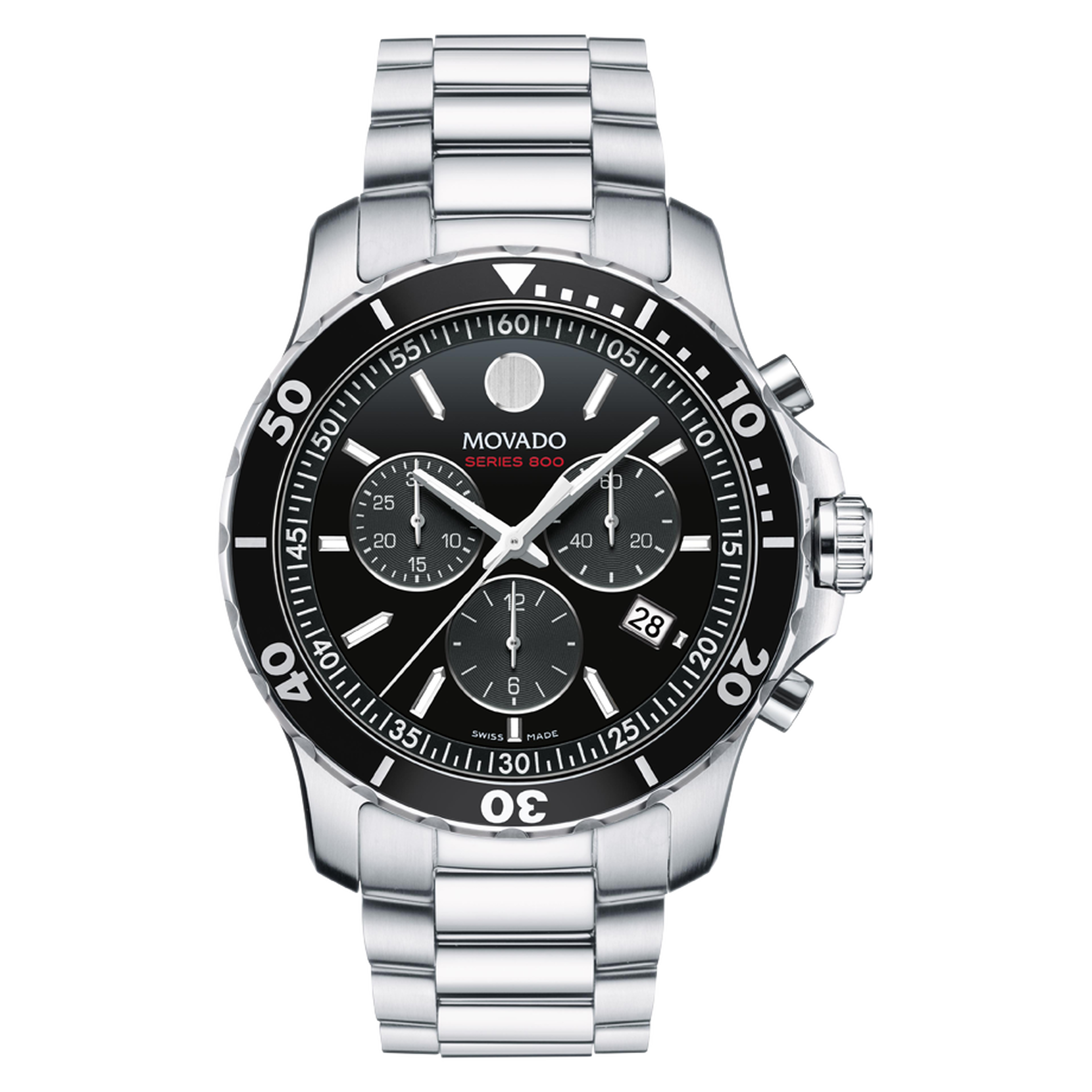 Movado Series 800 Chronograph Black Dial SS Men's Watch - Model # 2600142 - A sophisticated and stylish timepiece!