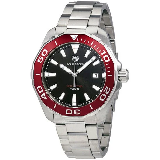 TAG Heuer Aquaracer Black Dial, Red Bezel Quartz, 43 mm, Steel - Model # WAY101B.BA0746 - The Epitome of Style and Elegance