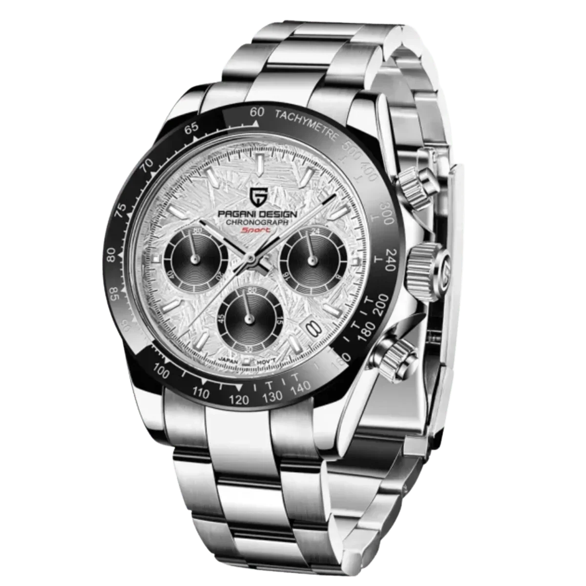 Pagani Design – "Panda" Chronograph with Silver & White Texture Dial and Black Sub-dials - Model # PD-1644