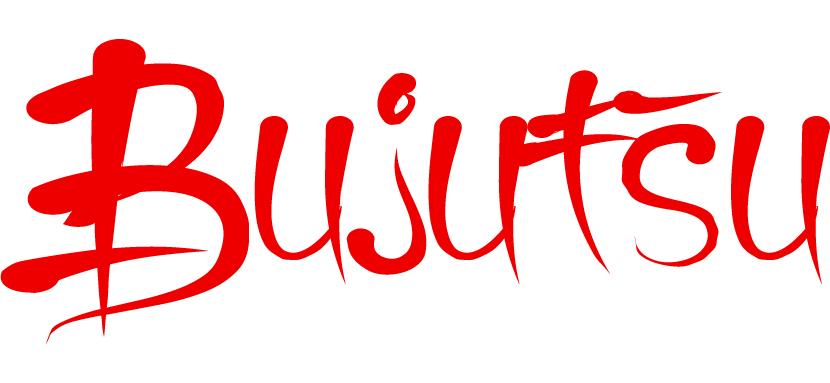 Red text spelling 'Bujutsu' in a stylized font on a black background.