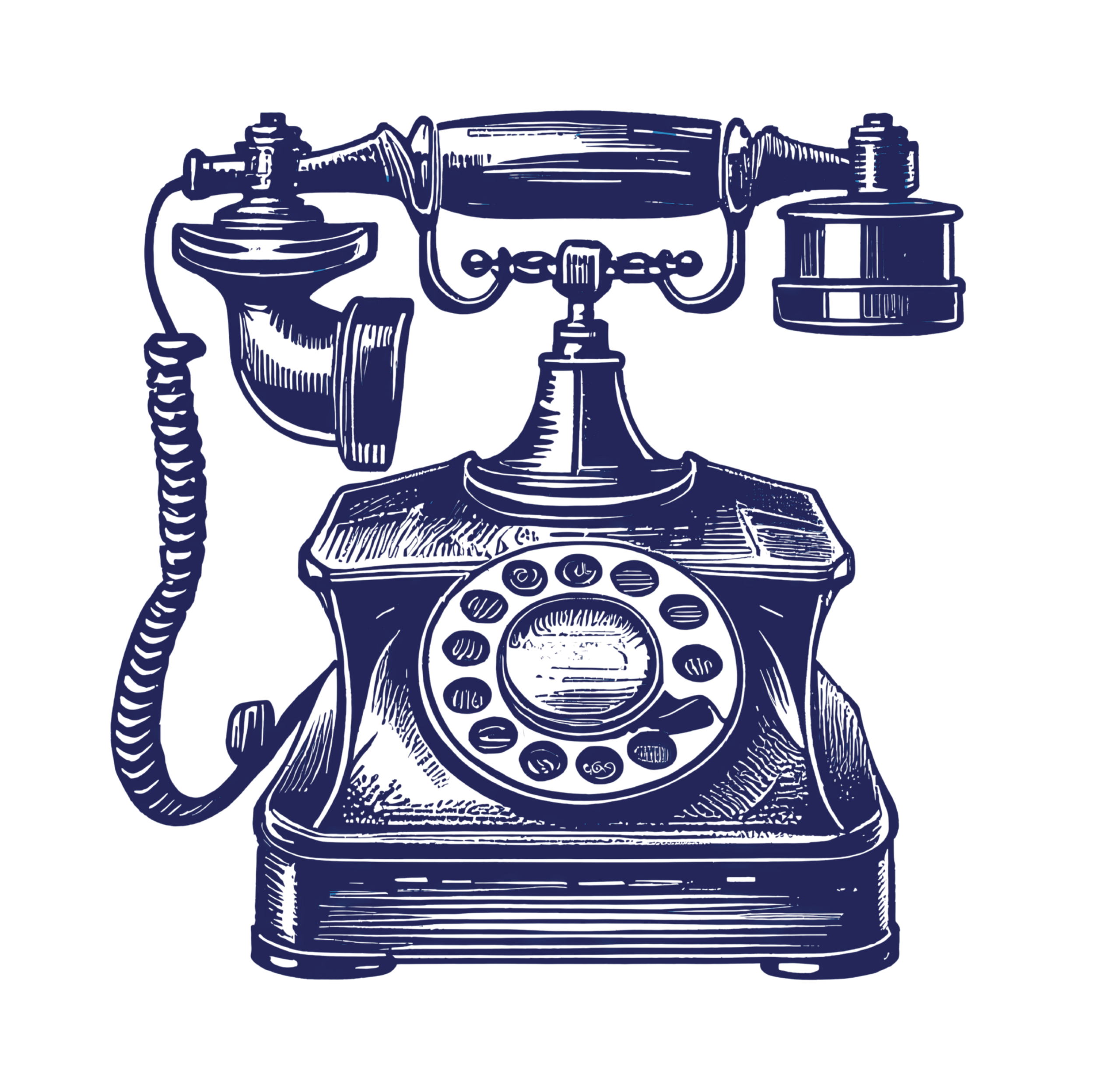 Vintage rotary telephone with a cord and a speaker attachment.