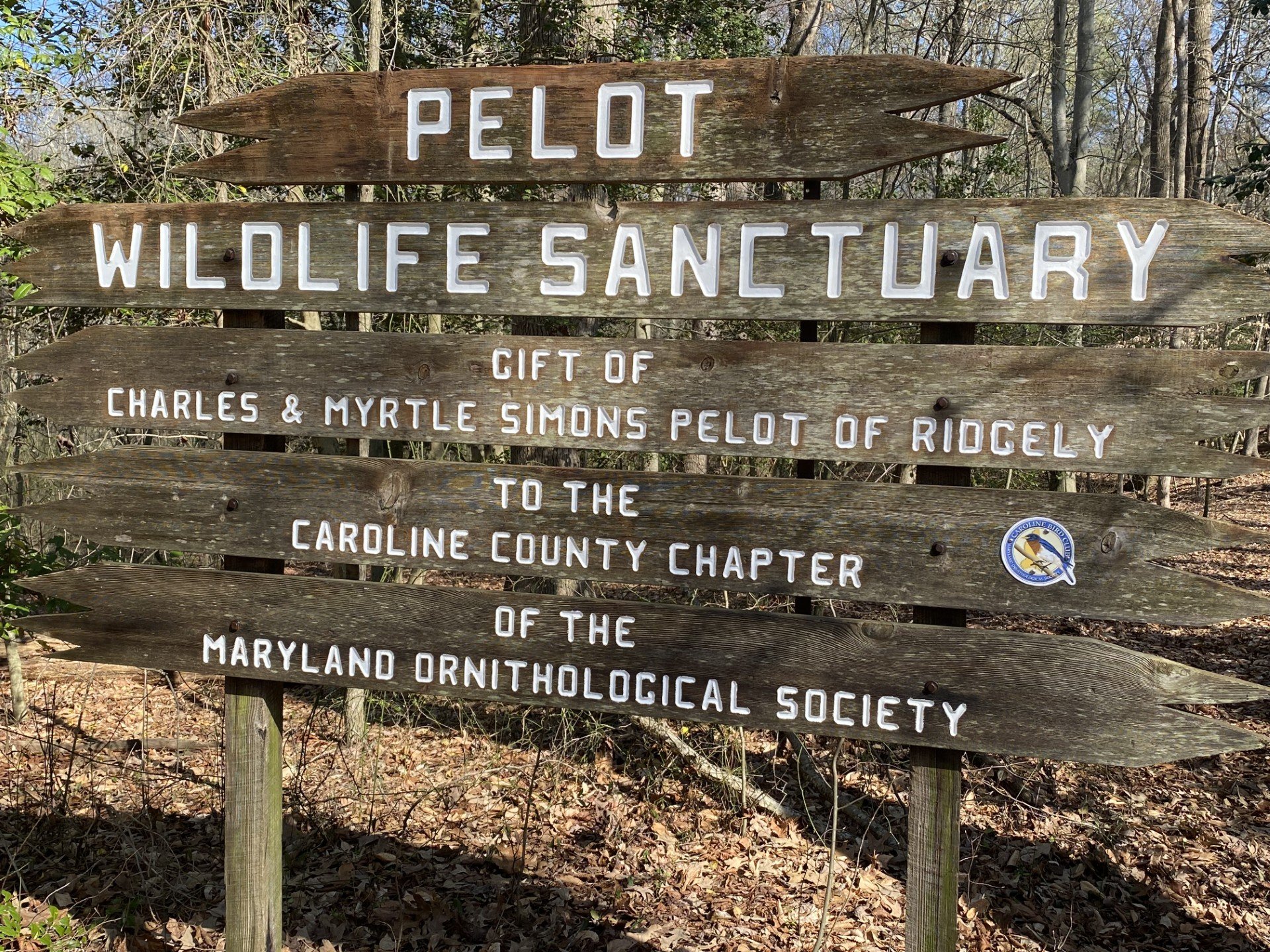 Pelot Wildlife Sanctuary. Gift of Charles & Myrtle Simons Pelot of Ridgely to the Caroline County Chapter of the Maryland Ornithological Society