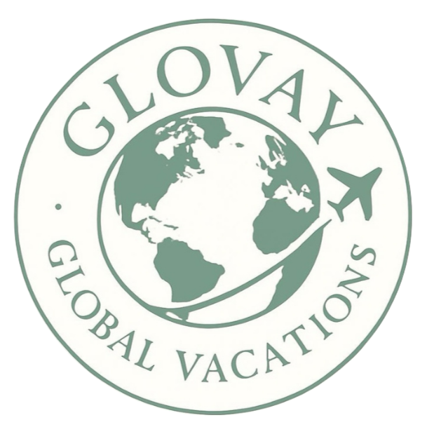 Logo for Glovay Global Vacations with a globe and an airplane circling around it.
