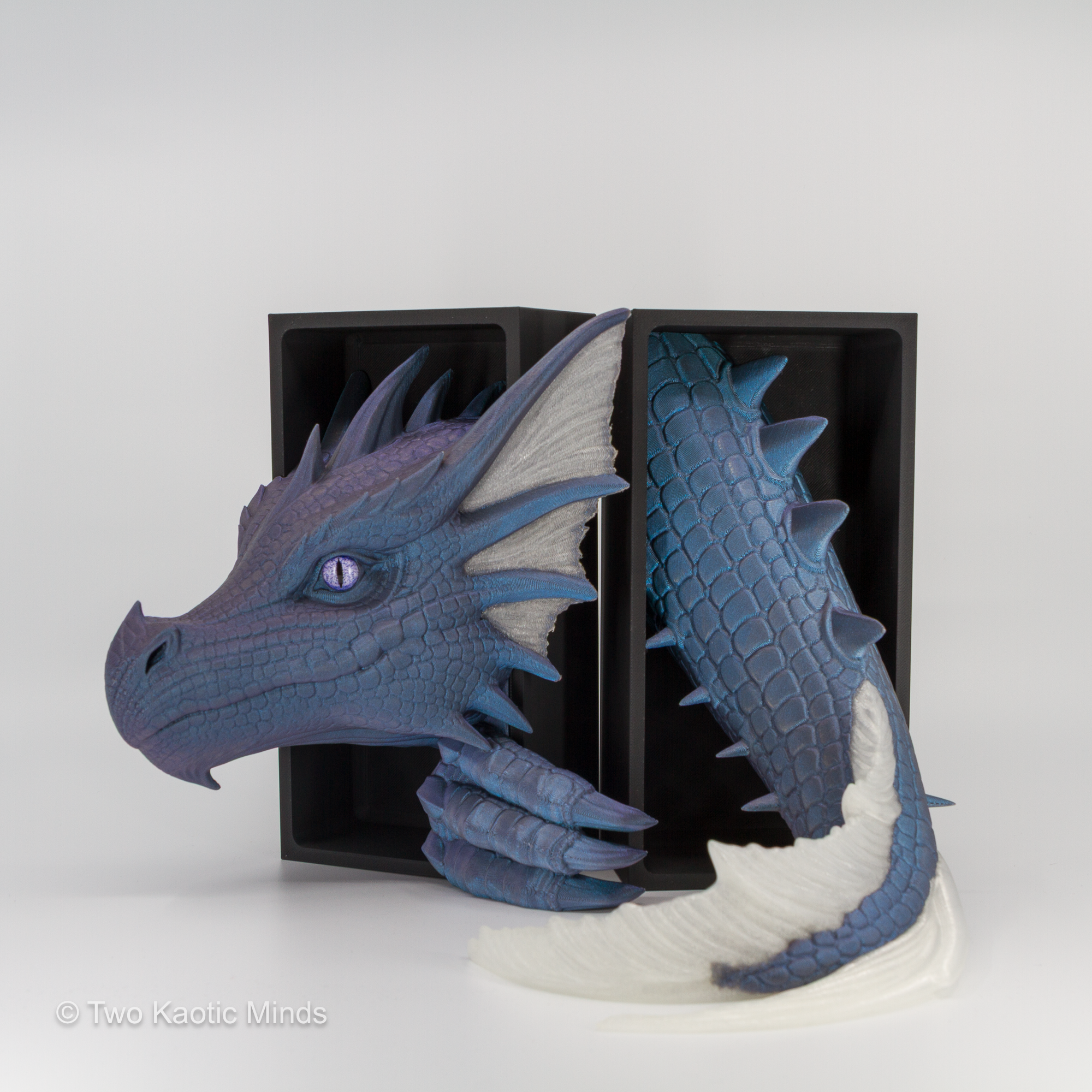 Mercury-Natural Sea Dragon head and tail set shown together with matte black outer box, angled view showing translucent natural white fin detail