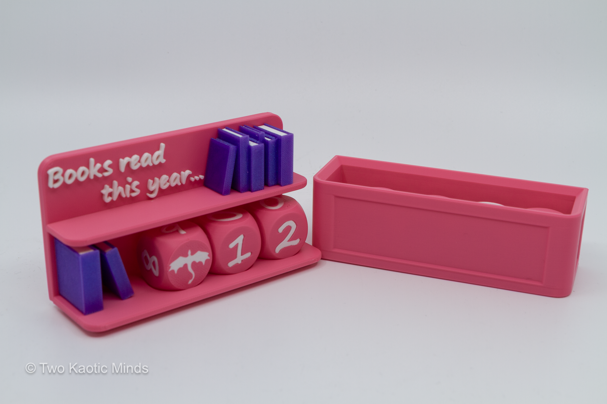 Pink Book Counter shelf unit with lid removed showing open storage tray, side view