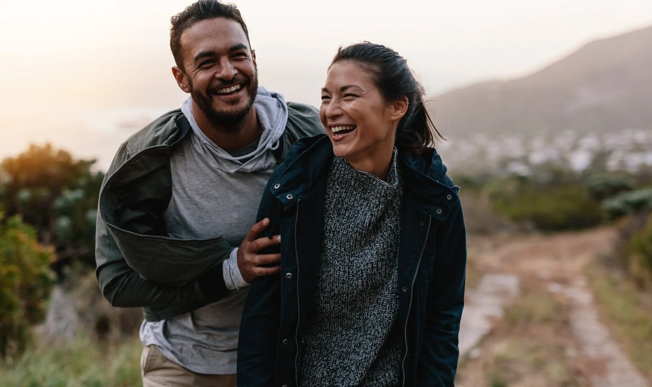 A connected couple together outdoors, representing the strong relational foundation built through online premarital therapy in Florida with Kristin Crumbley