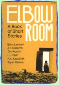 Book cover titled 'Elbow Room: A Book of Short Stories' by Betty Lambert, featuring a silhouette of a person standing in a doorway with a landscape background.