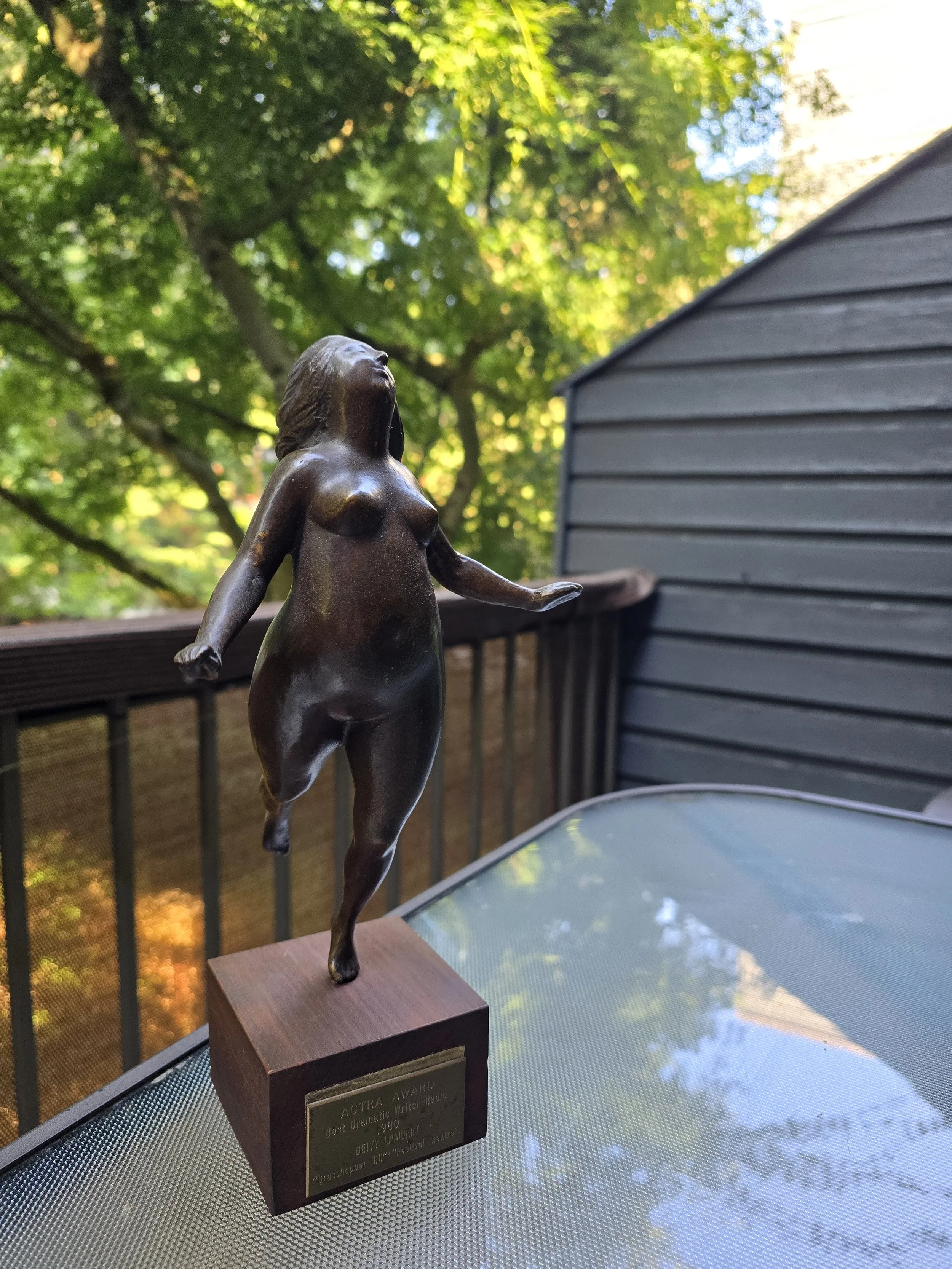 Betty Lambert's ACTRA award for her radio play "Grasshopper Hill".