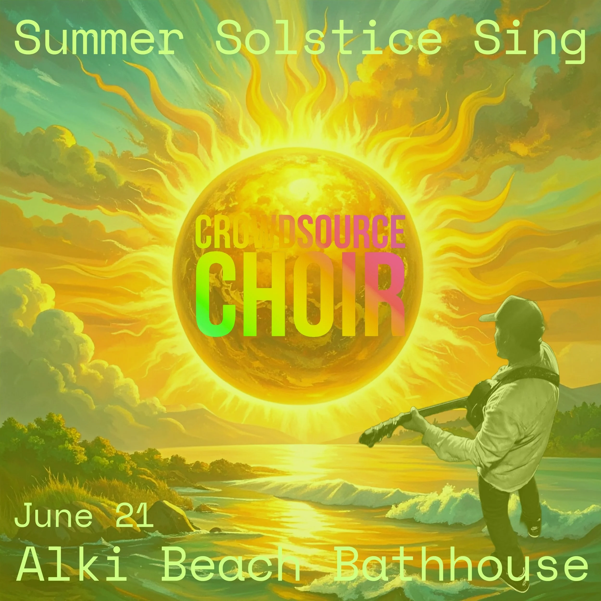 Come sing inside the Alki Bathhouse on June 21st, the Summer Solstice. We&rsquo;ll make harmonies together with songs of summer, light, joy, and connection.

We&rsquo;ll finish in time to walk out onto the beach and watch the sunset together on the l
