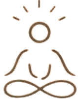 Abstract illustration of a person meditating in a sitting pose with a radiating circle above their head.