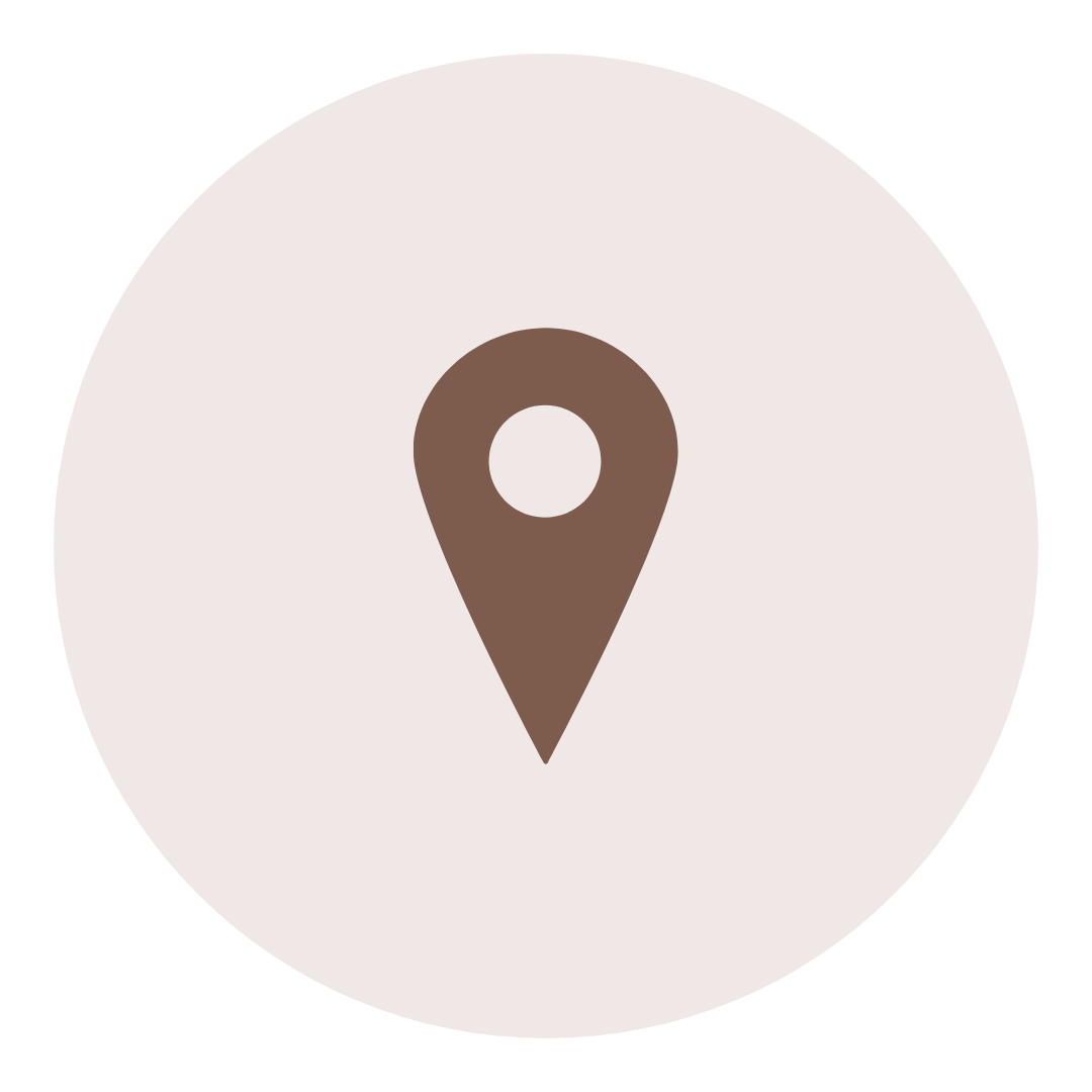 Map location icon with a brown pin marker inside a white circle