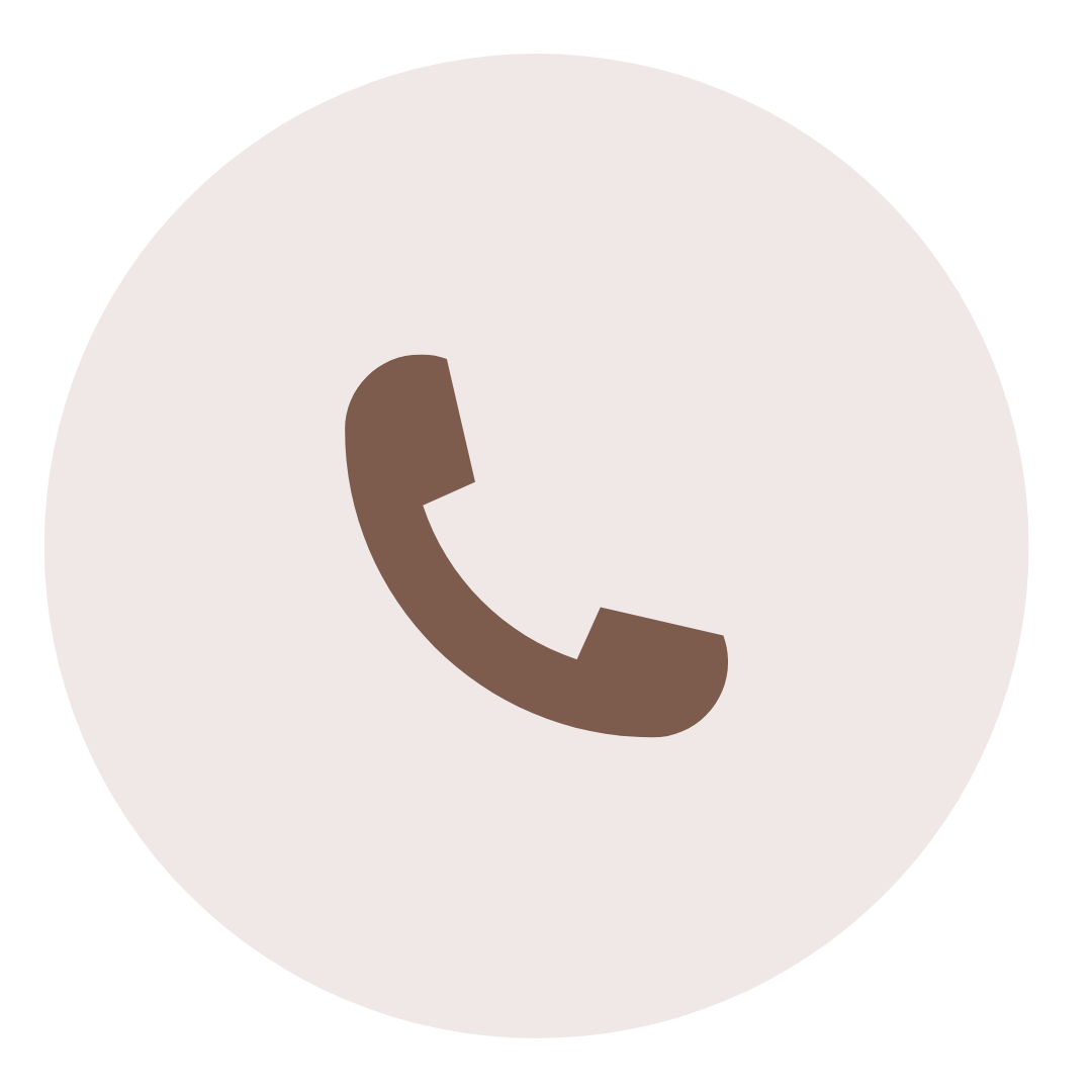 Icon of a brown telephone handset inside a white circle.