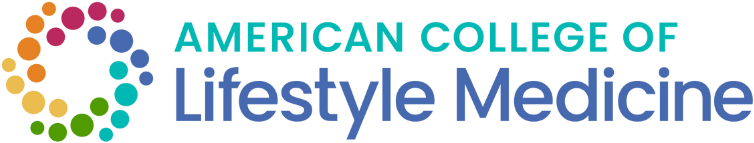 The logo features colorful, interconnected circles forming a heart shape on the left. To the right, bold text reads 'AMERICAN COLLEGE OF Lifestyle Medicine' in teal, purple, and blue colors.