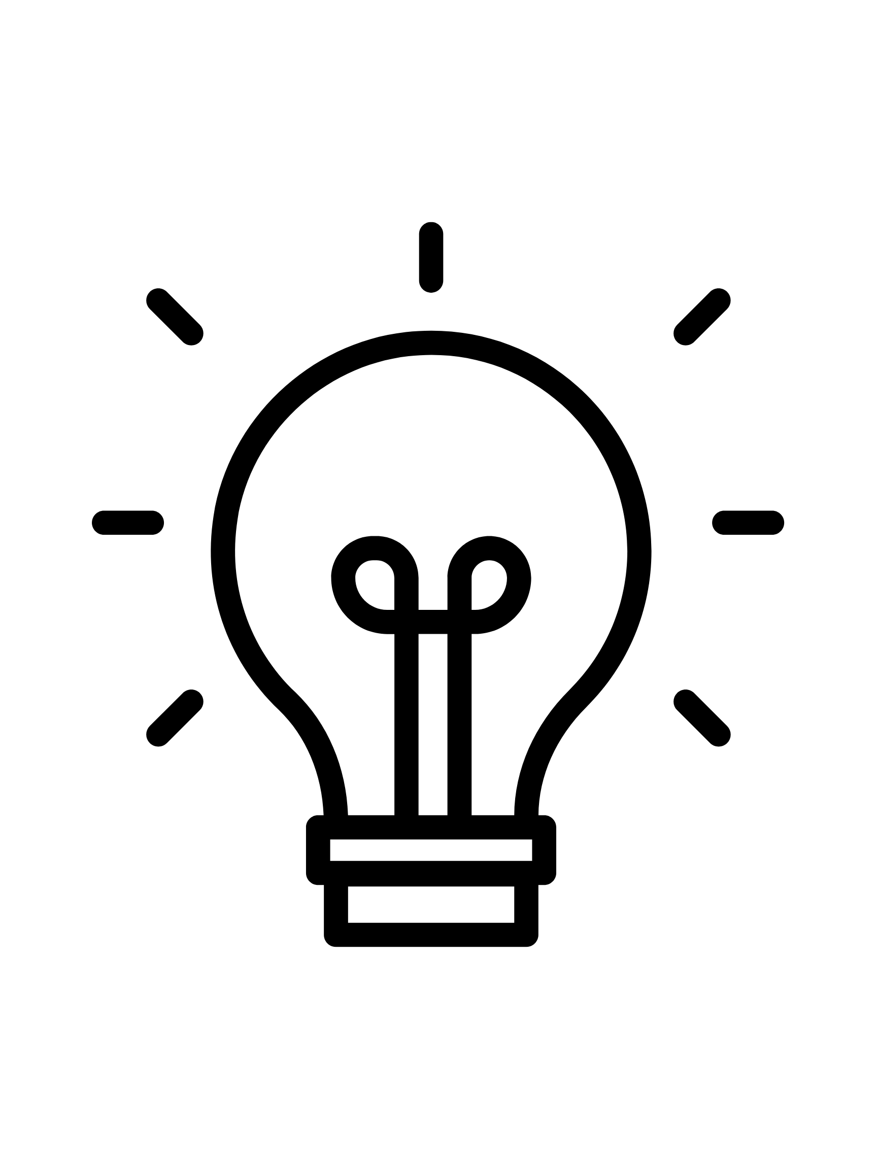 Icon of a light bulb with lines radiating outward indicating illumination.