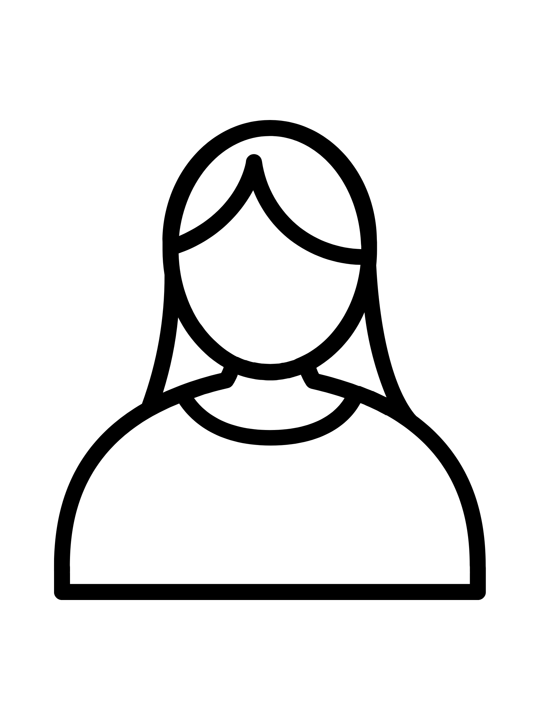 Line drawing of a woman with long hair.