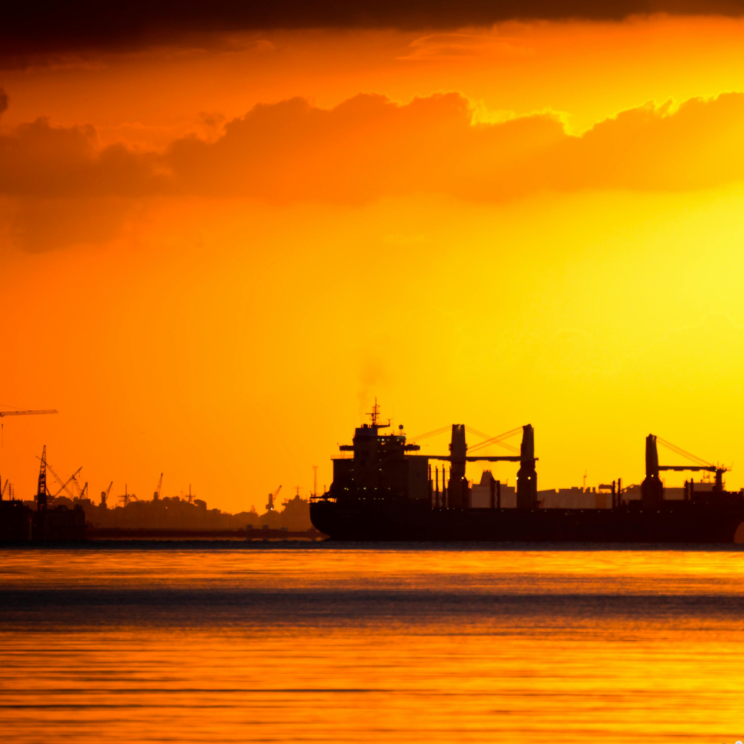 Port container ship and twilight