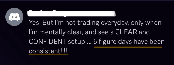 Screenshot of a Discord chat message discussing trading and confidence.