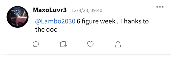 Twitter post from MaxoLuvr3 mentioning a 6-week figure, thanks to the doctor.