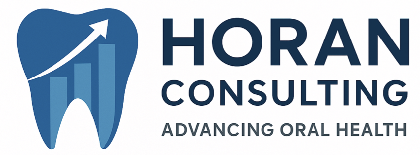 Logo for Horan Consulting featuring a tooth with a rising graph and the text "Horan Consulting" and "Advancing Oral Health."