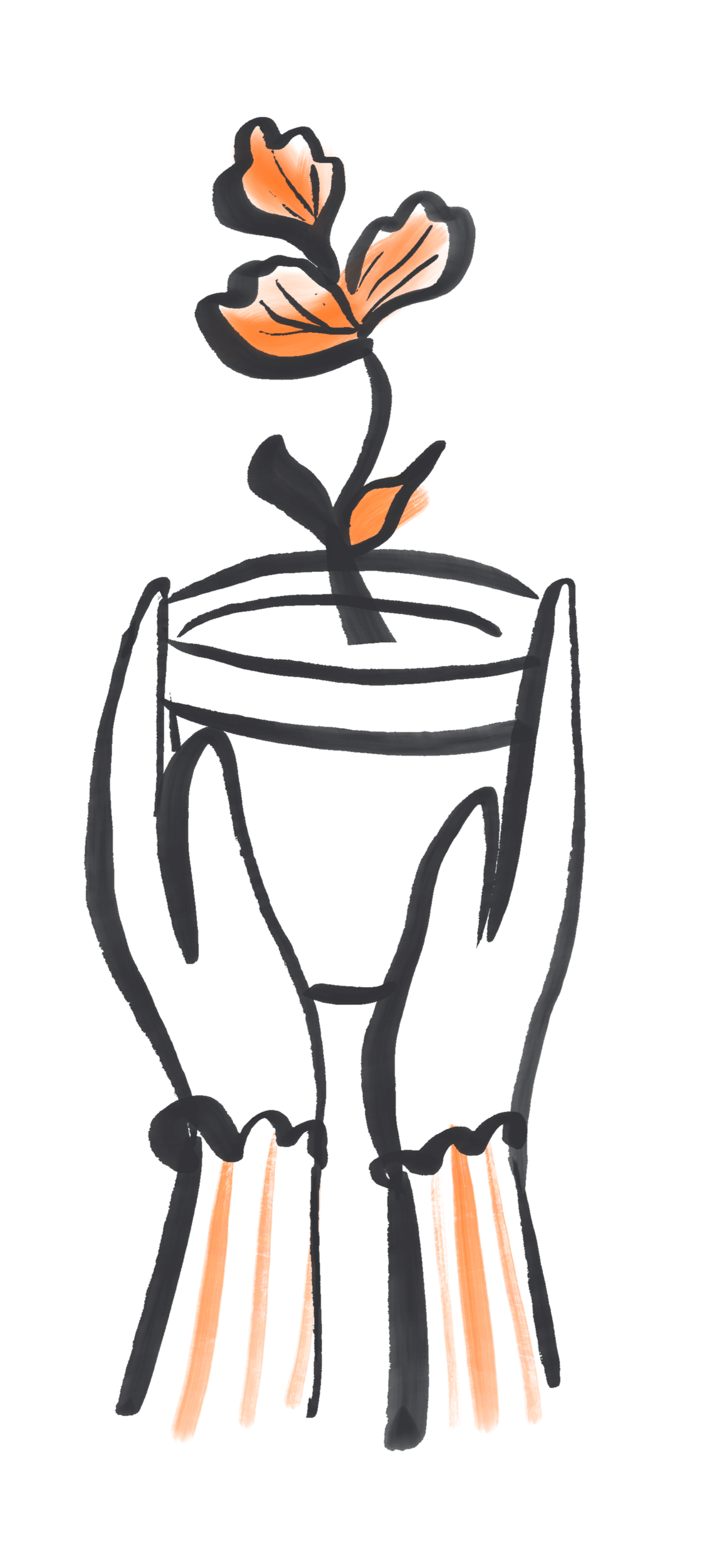 Lou Boyles The ADHD Coach For Mums. Real Growth. Illustration of hands holding a potted plant.