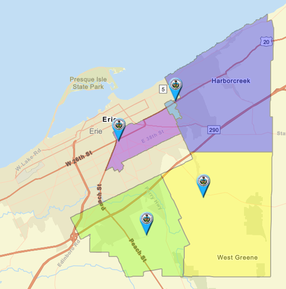 HD-2 District Map, with different colors marking the various municipalities