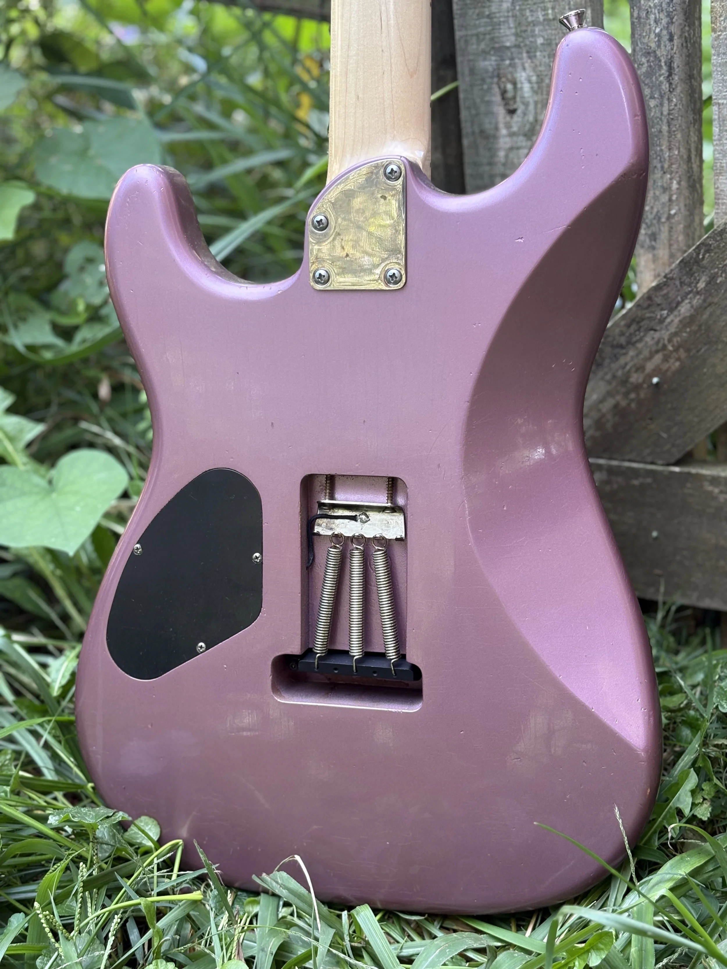 close up of the back of an electric guitar