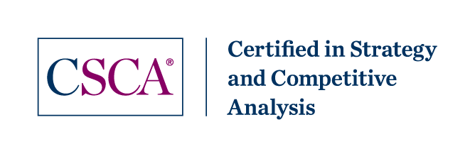 Logo of CSCA with text 'Certified in Strategy and Competitive Analysis'