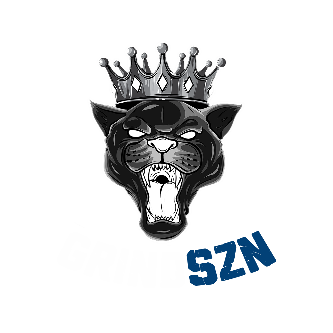 A graphic logo featuring a fierce black panther with a crown on its head, on a black background.