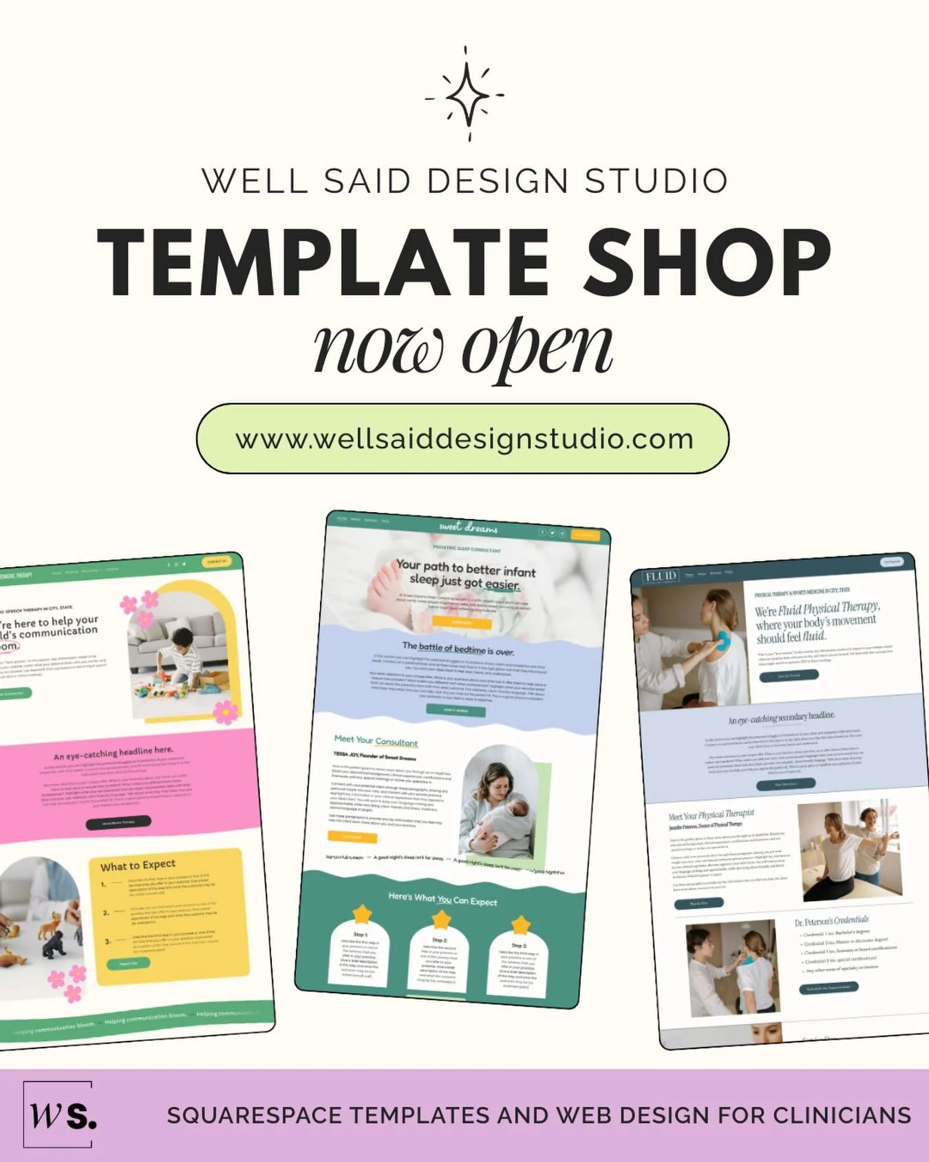 Hi there! 👋 I&rsquo;m SO excited to announce that Well Said Design Studio is officially OPEN for business! Well Said is a Squarespace template shop and custom web design studio, specializing in servicing private practice clinicians and therapists of