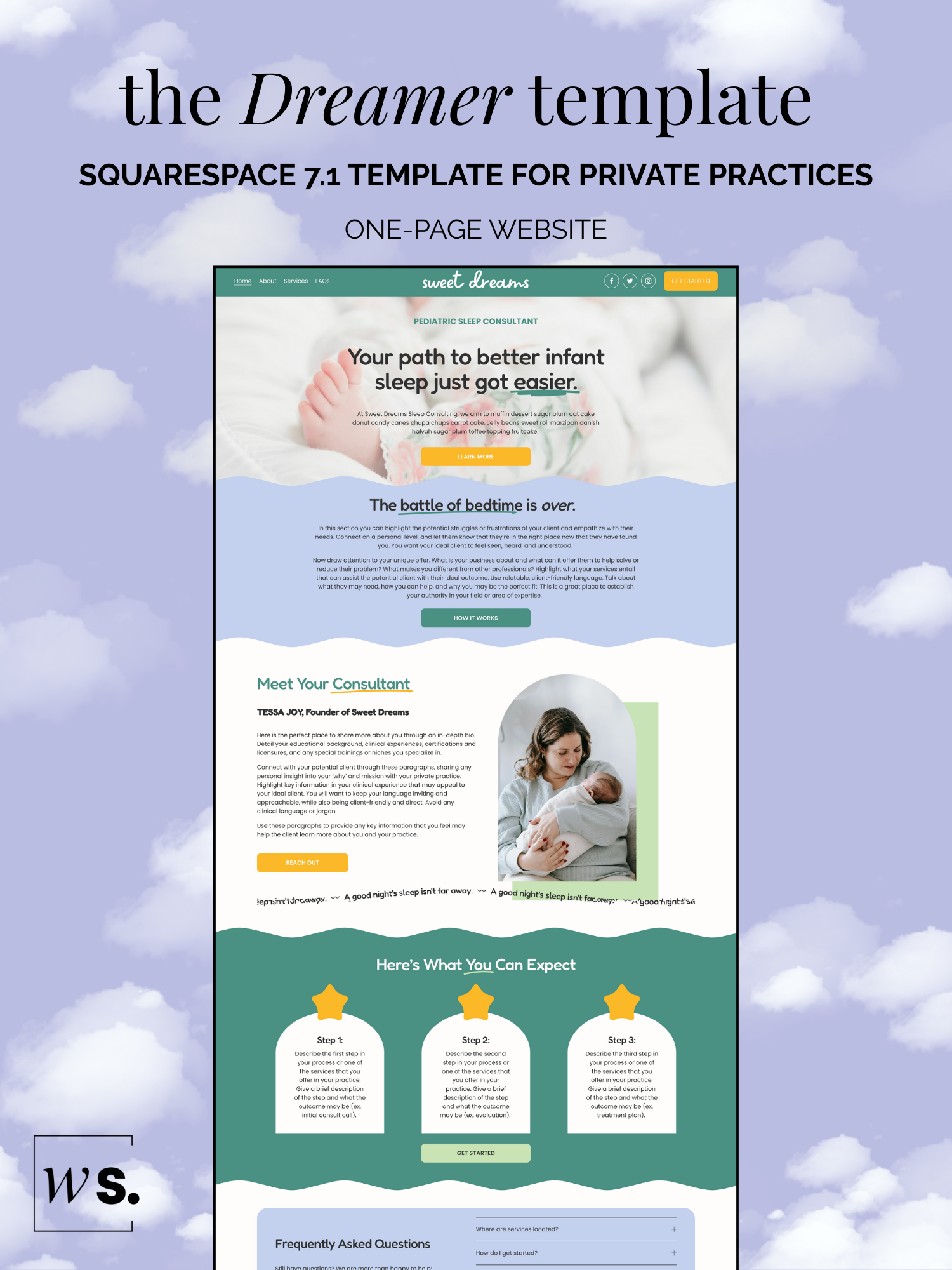 Dreamer Squarespace Template for Private Practice | One-Page Website
