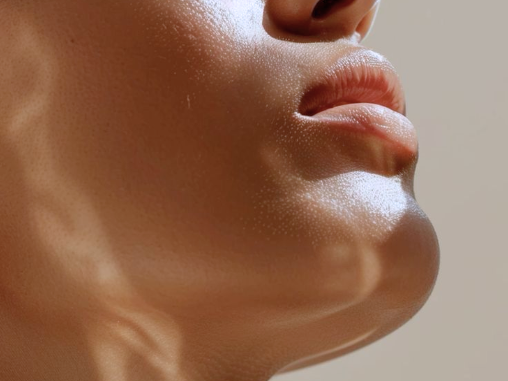 Close-up of a person's face showing the nose and lips with foamy white bubbles on the skin.