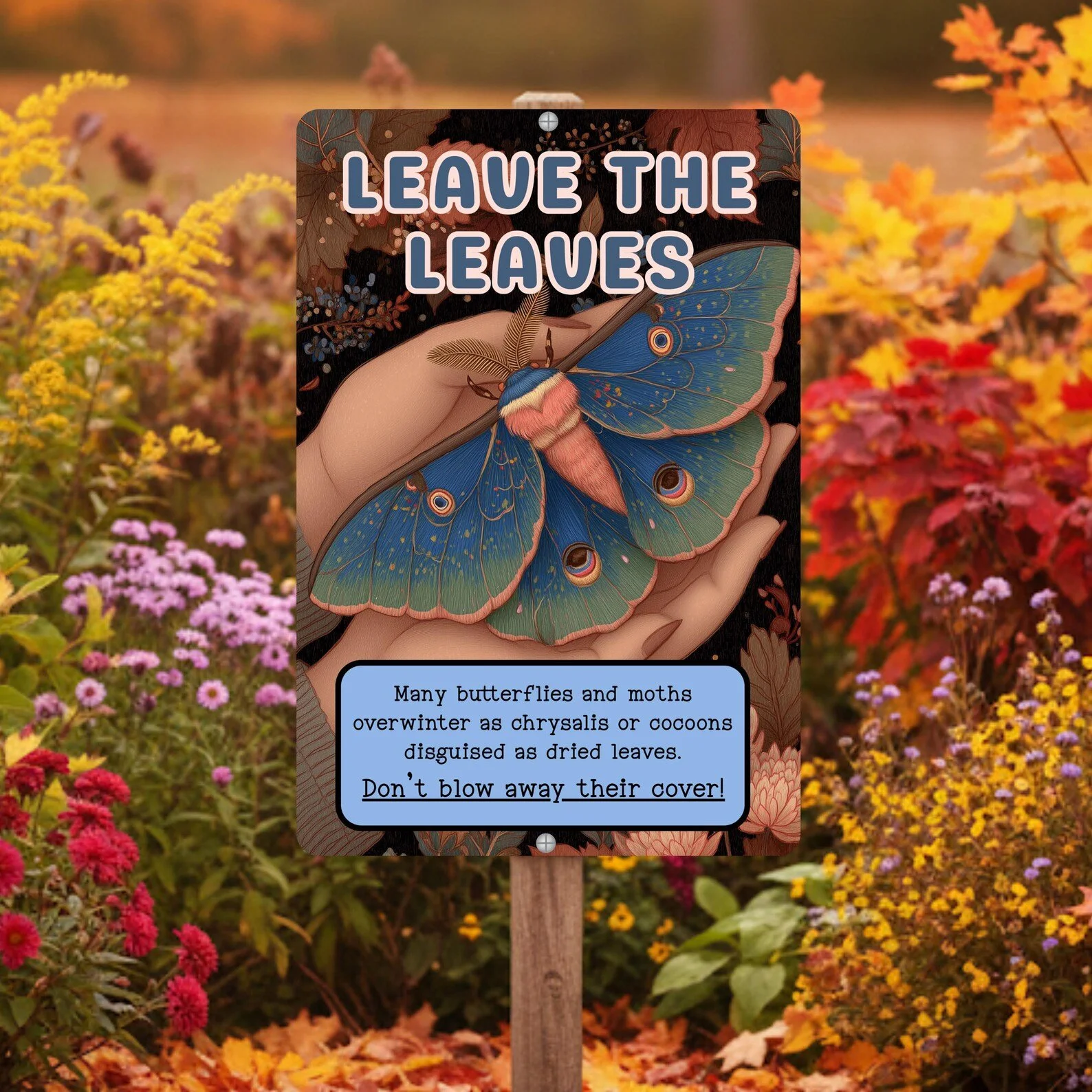 "Leave the Leaves" Moth Pollinator Sign