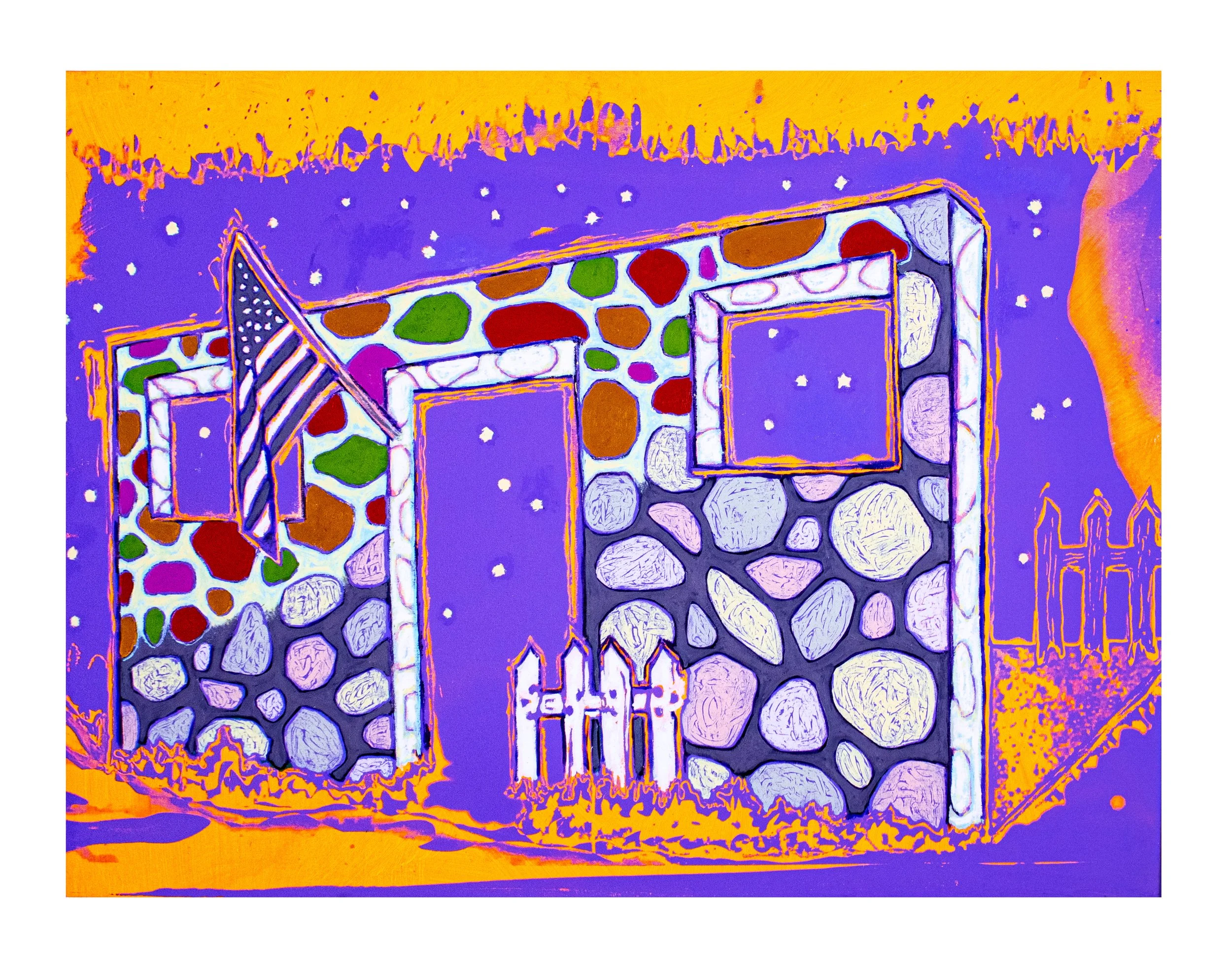 Cult of the ruin 4, 2026. Acrylic and silkscreen on canvas -- 40 x 30 in.