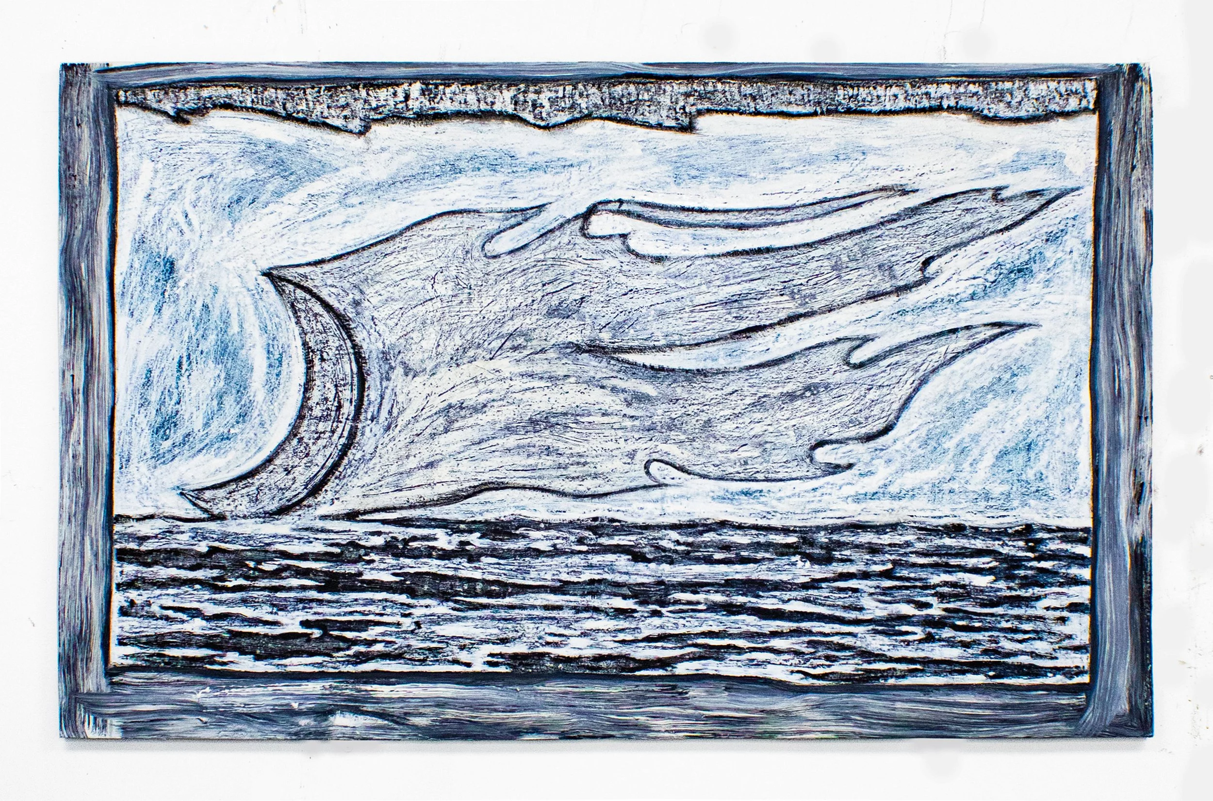 Moonburn, 2024. Oil on canvas mounted on painted panel -- 59.5 x 37 in.