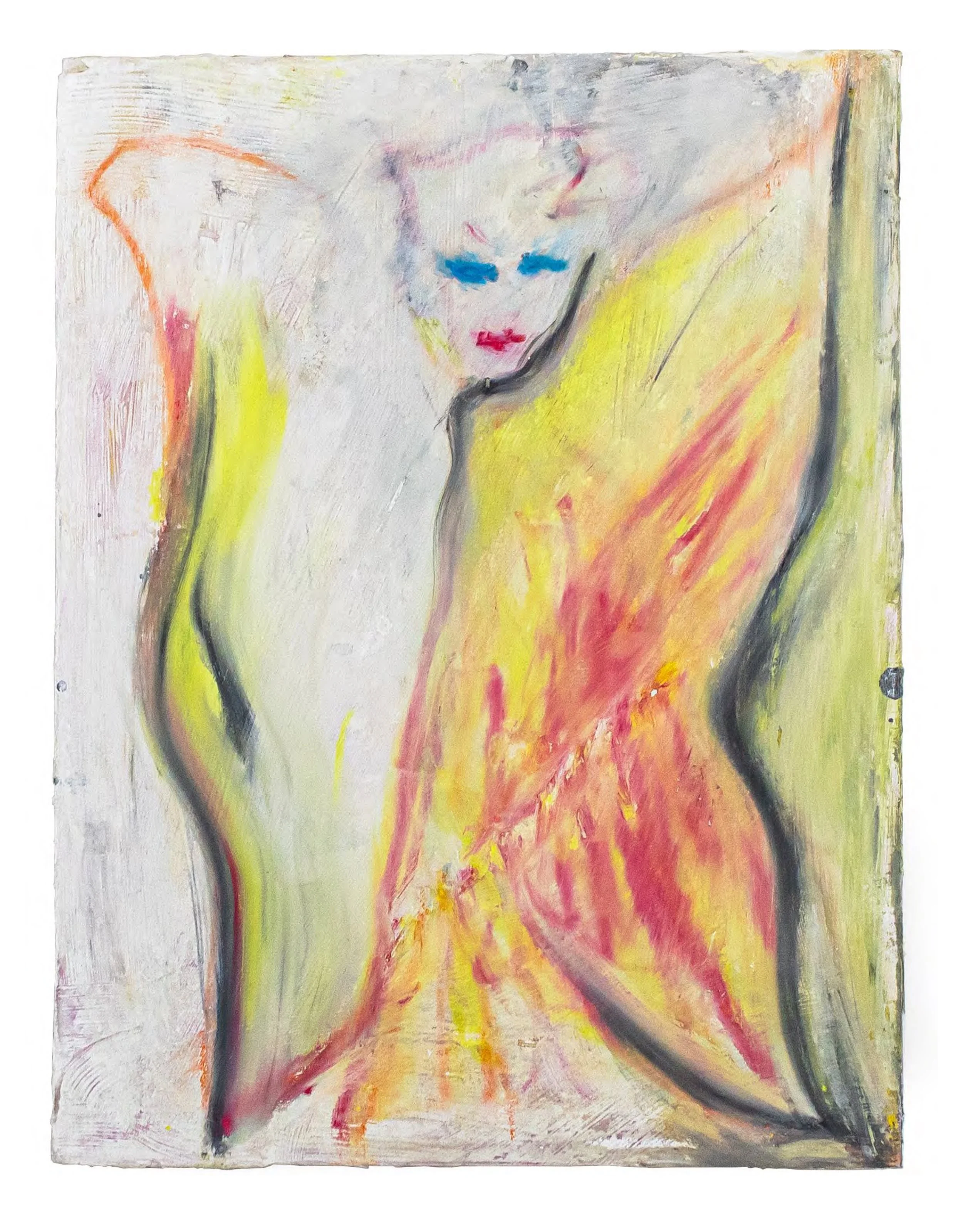 Yellow Fairy, 2024. Oil pastel on paper mounted on panel-- 12 x 9 in.