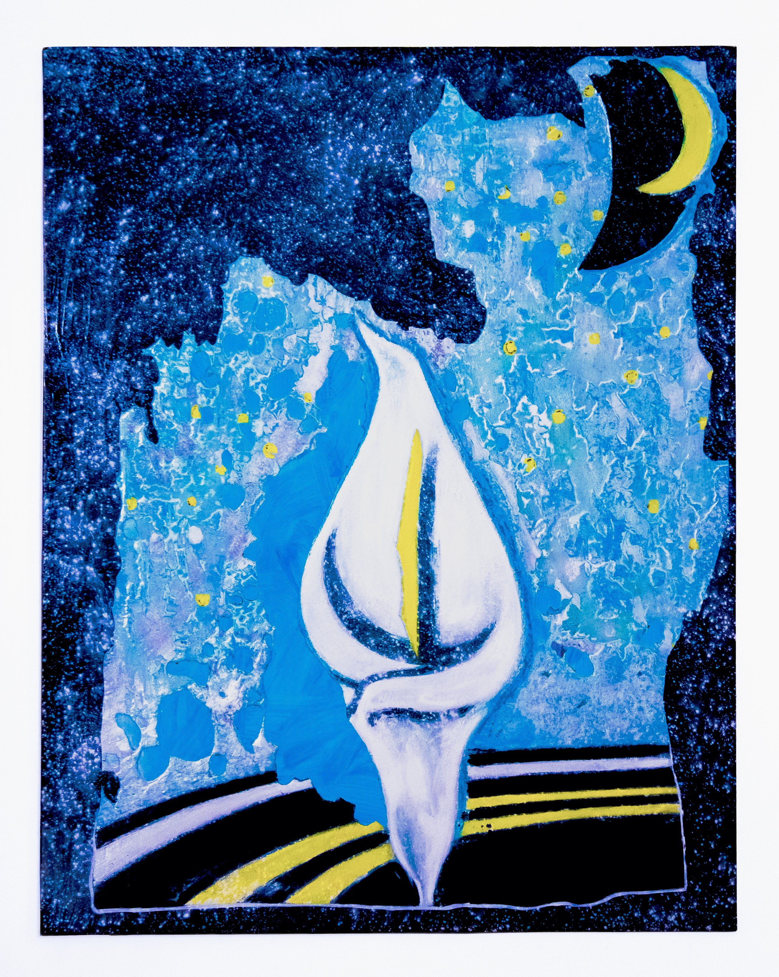 The end of nature, 2023. Oil, mica pigment, and varnish on canvas mounted on painted panel -- 60 x 48 in.