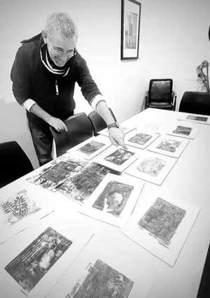 Steve prepping images for the Stacey & Steve Show
