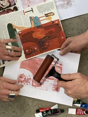 Gelli printing action shot